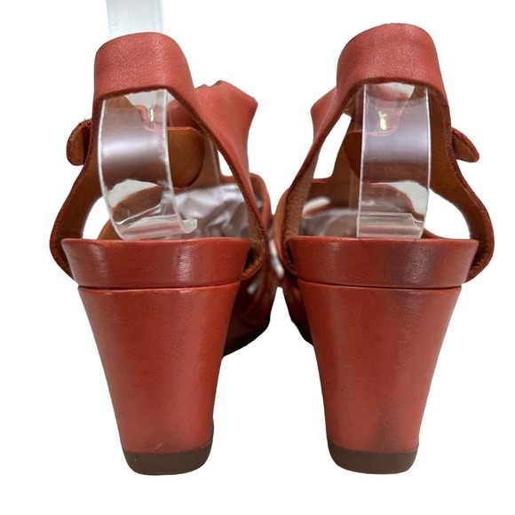 Geox Rorie Wedge‎ Sandal Leather Slingback Ankle Strap Orange Women Size EUR 39 - Picture 2 of 8